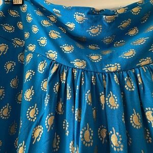 Boden Blue and Gold Patterned A-Line Skirt